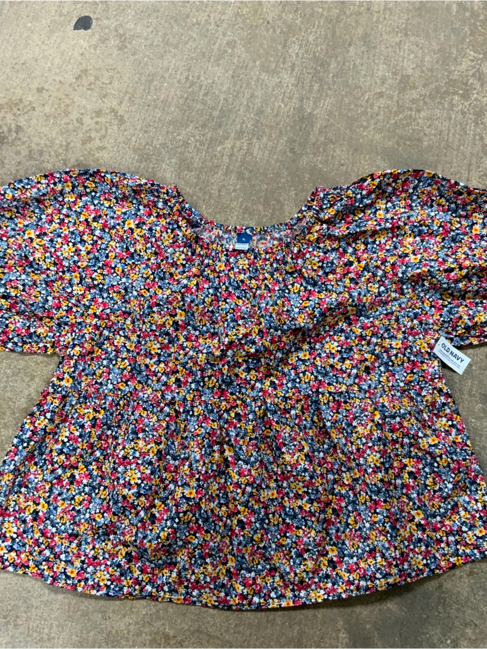 NWT Old Navy Multicolor Floral Puff-Sleeve Top Boho Chic Blouse Shirt OBL